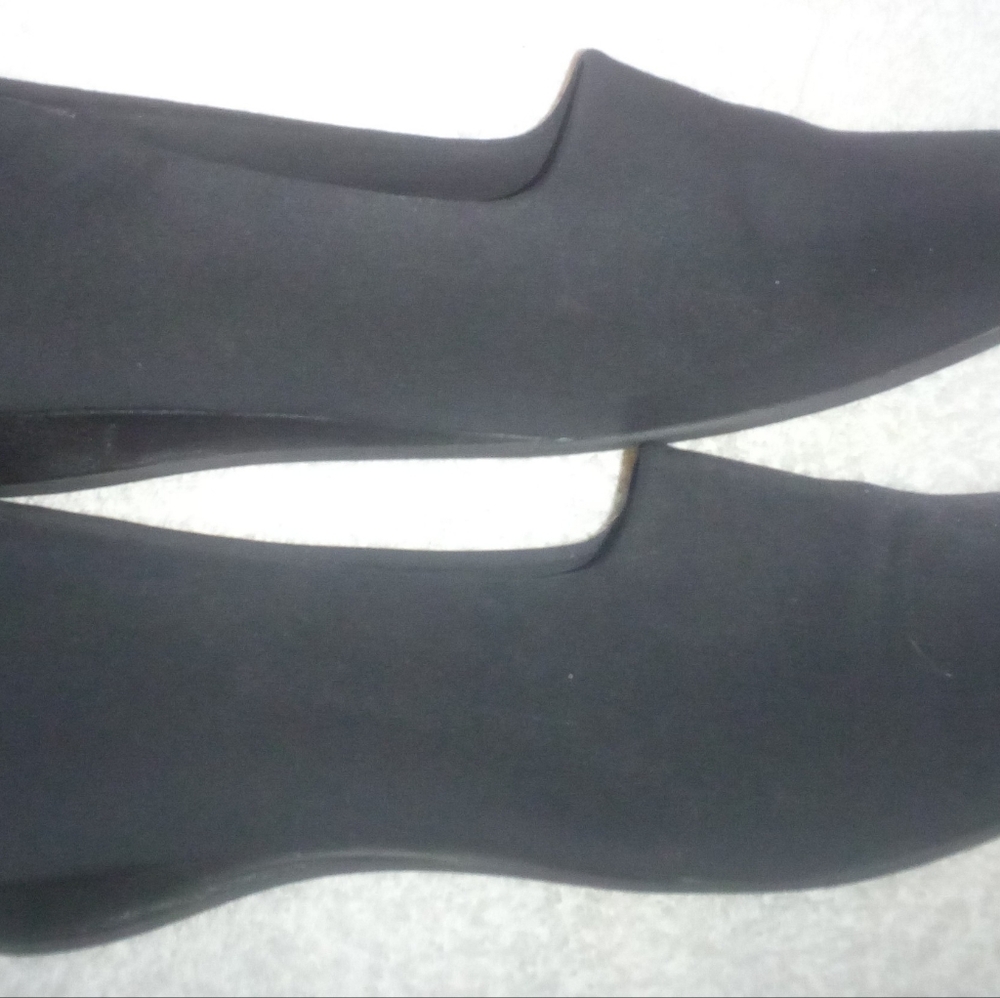 Vionic Powell Slip-On Black Stretch Fabric Low Wedge Heel Shoe.